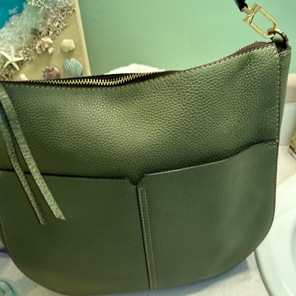 GIANNI CHIARINI ITALIAN MADE MOSS GREEN PEBBLED LEATHER LARGE CARRYALL TOTE BAG